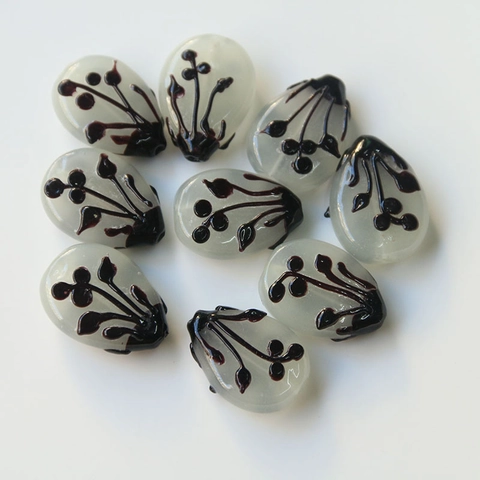 Handmade Lampwork Glass Beads Floral Pattern Water Drop Loose Beads For DIY Jewelry Making Keychain Bracelet Material