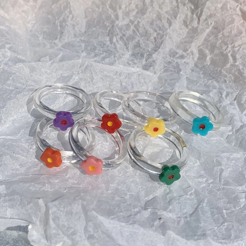 Einfache Transparente Harz Blumen Ringe Bonbonfarben Süße Acryl Floral Fingerringe Für Damen Mädchen Mode Schmuck