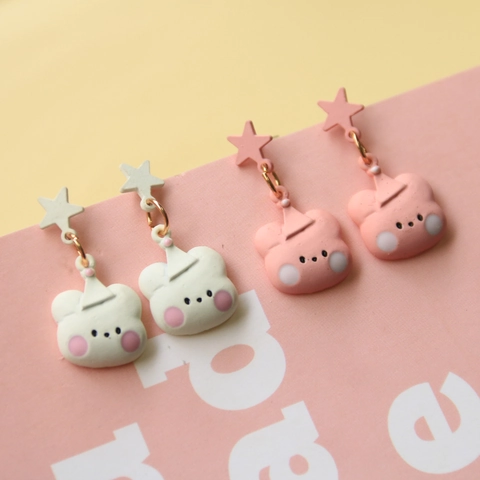 Japanische Süße DIY Bär Stern Ohrring Zubehör Harz Tier Ohrstecker Komponenten Schmuck Zubehör Für Damen Herstellung