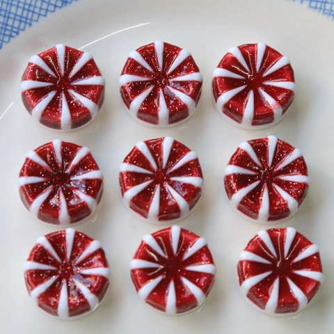 Charms de Resina con Rayas Rojas y Blancas Forma de Caramelo de Menta con Purpurina para Joyería DIY Decoración de Navidad