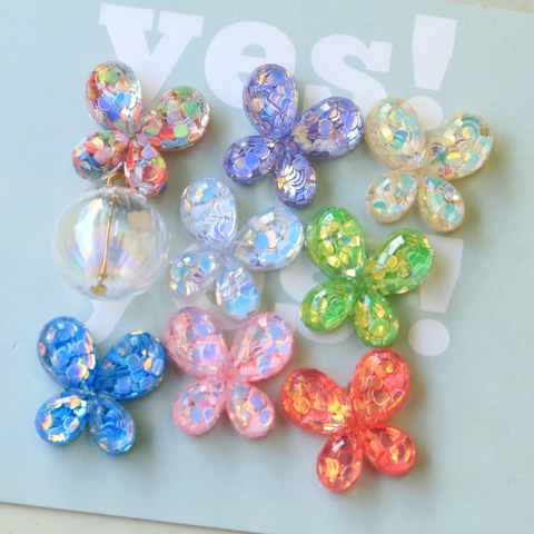 Accesorios DIY de Resina de Mariposa y Flor Con Lentejuelas de Colores para Pendientes Pinzas de Pelo Fundas de Móvil Joyería