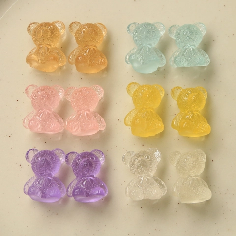 Cute Jelly Bear Resin Charms For DIY Earrings Phone Case Decorating 3D Bear Flatback Scrapbooking Jewelry Making Accessories