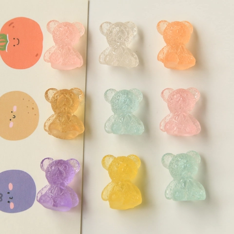 Cute Jelly Bear Resin Charms For DIY Earrings Phone Case Decorating 3D Bear Flatback Scrapbooking Jewelry Making Accessories