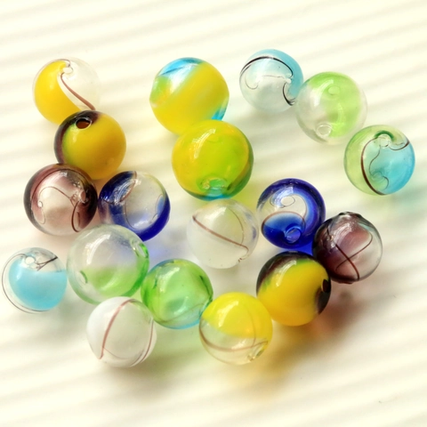 Handmade Lampwork Glass Beads Round Gradient Striped Swirl Pattern Loose Beads For DIY Earrings Jewelry Making Materials