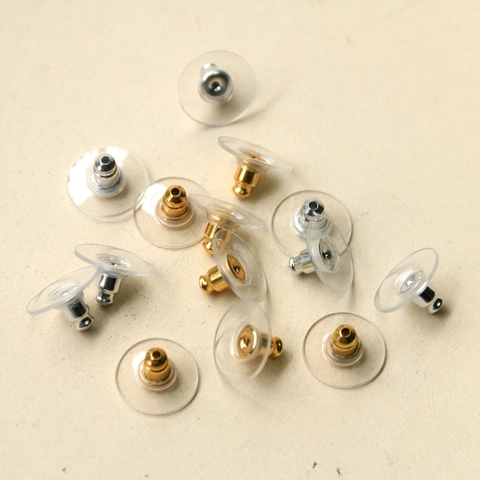 Alloy Metal Core With Plastic Disk Earring Backs Gold Silver Frisbee Style Support Ear Plugs For DIY Jewelry Making Findings