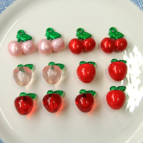 Ciondoli a Forma di Frutta in Acrilico Ciliegia Mela per Creazione Gioielli DIY Charms Decorativi Colorati Accessori