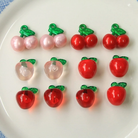 Ciondoli a Forma di Frutta in Acrilico Ciliegia Mela per Creazione Gioielli DIY Charms Decorativi Colorati Accessori