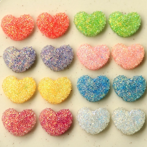Korean Style Resin Sugar Glitter Heart Charms For DIY Jewelry Making Flatback Heart Patches For Phone Case Hair Clips Craft