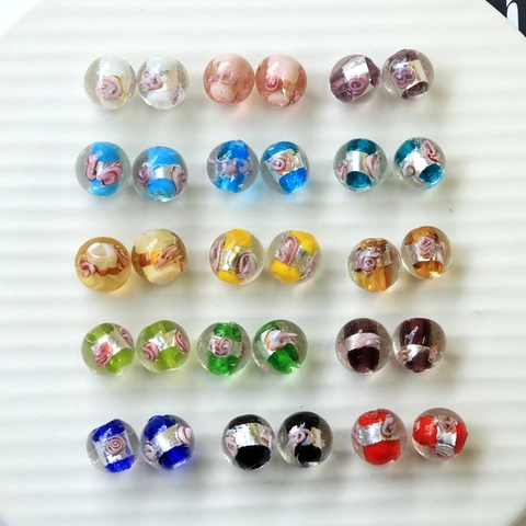 Handgefertigte Lampwork Glasperlen Blumen Rosenmuster Folie Runde Lose Perlen Für DIY Halskette Armband Ohrring Schmuckherstellung