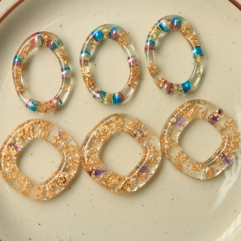 Retro Resin DIY Accessories Gold Foil Artificial Pearl Hollow Geometric Irregular Oval Square Charms For Jewelry Making Decor