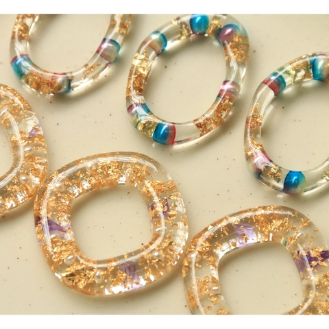 Retro Resin DIY Accessories Gold Foil Artificial Pearl Hollow Geometric Irregular Oval Square Charms For Jewelry Making Decor