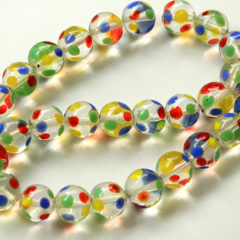12mm Round Glass Lampwork Polka Dot Beads Transparent Colorful Loose Beads For DIY Jewelry Making Earrings Phone Case Accessories