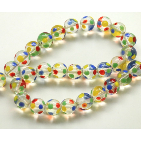 12mm Round Glass Lampwork Polka Dot Beads Transparent Colorful Loose Beads For DIY Jewelry Making Earrings Phone Case Accessories