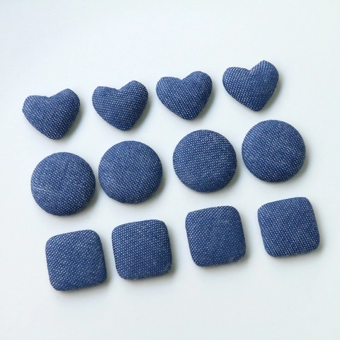Écussons Boutons en Tissu Coton Denim Coeur Rond Carré pour Boucle d'Oreille Épingle à Cheveux Coque Téléphone Accessoires DIY