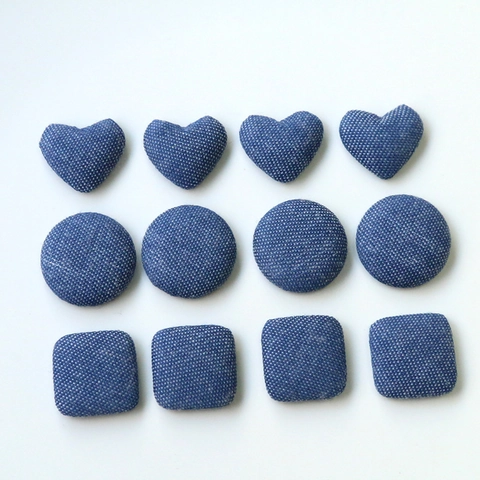 Écussons Boutons en Tissu Coton Denim Coeur Rond Carré pour Boucle d'Oreille Épingle à Cheveux Coque Téléphone Accessoires DIY