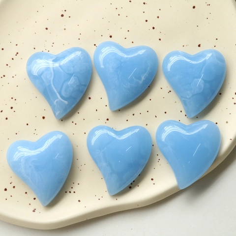Patch de Bricolage en Résine de Cœur de Marbre Bleu Ciel pour Boucles d'Oreilles Pinces à Cheveux Coques de Téléphone Matériau Poli