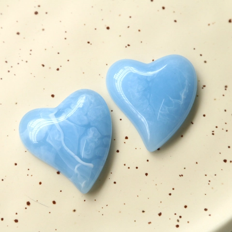 Patch de Bricolage en Résine de Cœur de Marbre Bleu Ciel pour Boucles d'Oreilles Pinces à Cheveux Coques de Téléphone Matériau Poli
