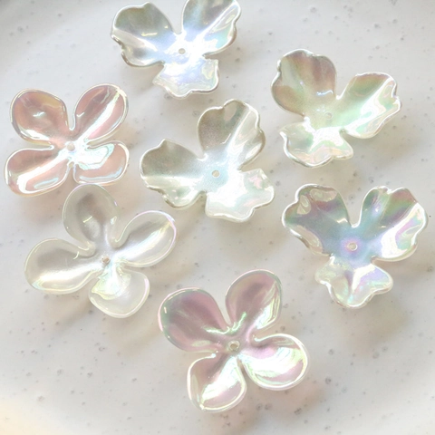 Iridescent AB Color Clover Flower Charms Acrylic Artificial Pearl DIY Accessories For Jewelry Making Hair Clips Phone Case Decoration