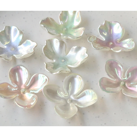 Iridescent AB Color Clover Flower Charms Acrylic Artificial Pearl DIY Accessories For Jewelry Making Hair Clips Phone Case Decoration