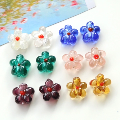 Sweet INS Colored Glaze Small Flower Beads Handmade Five Petal Flower DIY Glass Loose Beads For Bracelet Earring Making Jewelry Accessories