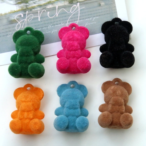 DIY Flocked Bear Charms Cute Mini Bear Pendants For Jewelry Making Hair Clip Keychain Phone Case Craft Materials Accessories