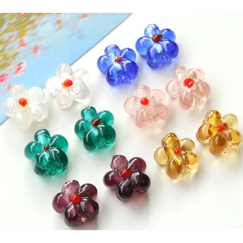 Sweet INS Colored Glaze Small Flower Beads Handmade Five Petal Flower DIY Glass Loose Beads For Bracelet Earring Making Jewelry Accessories