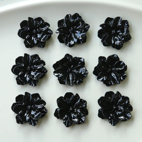 Glänzendes Schwarzes Harz Kamelienblüte Flatback Für DIY Schmuckherstellung Ohrringe Haarklammern Handytaschen Dekoration Zubehör