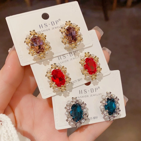 Boucles d'Oreilles Géométriques Vintage en Cuivre Pour Femmes Élégantes Perle Artificielle Strass Pierre Ovale Bijoux Cadeau
