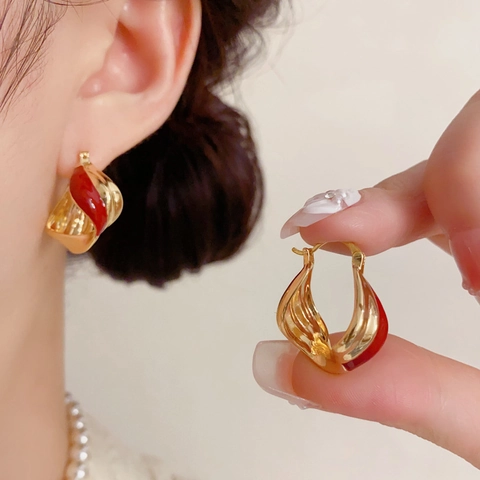 Boucles d'Oreilles Créoles en Cuivre Torsadées Géométriques à la Mode Avec Tige en Argent Sterling 925 Design Émail Bijoux Femme