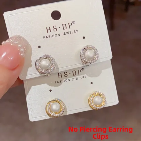 Elegante Kupfer Clip On Ohrringe Für Damen Künstliche Perle Strass Wicklung Ohne Ohrloch Mode Schmuck Gold Silber Ohrclip