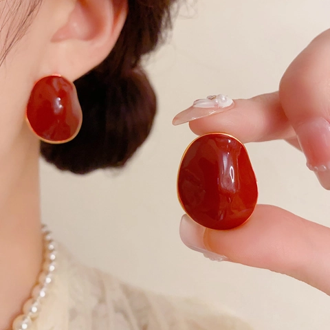 Boucles d'Oreilles Clous en Émail Rond Irrégulier Vintage pour Femmes Bijoux en Cuivre de Luxe Avec Tige en Argent 925