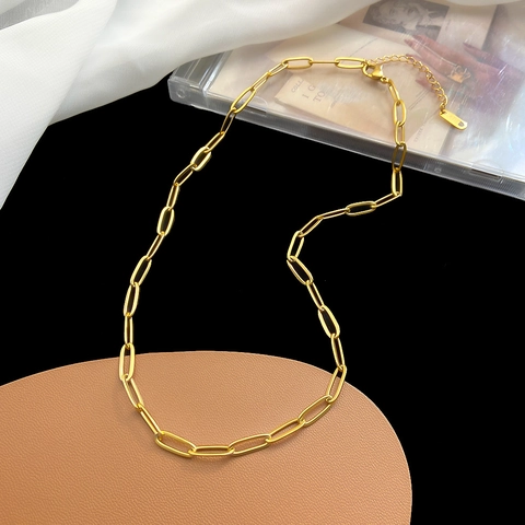 Minimalist Stainless Steel Paperclip Chain Necklace Bracelet For Men Women French Style Gold Silver Plated Jewelry Gift