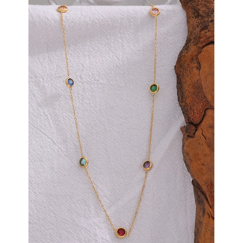 Collar Pendientes Pulsera de Acero de Titanio Chapado en Oro 18K con Diamantes de Imitación de Colores para Mujer
