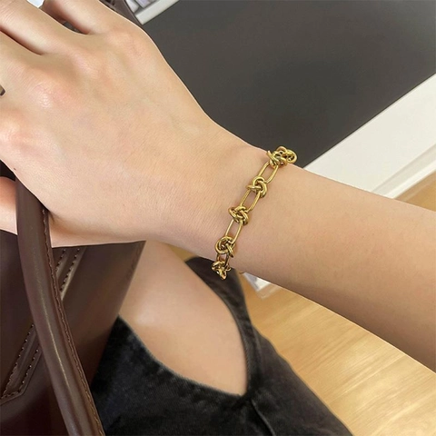 Minimalist Titanium Steel Knot Chain Bracelet 18K Gold Plated Personalized Twisted Metal Fashion Jewelry Hand Accessory
