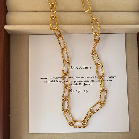 Set di Gioielli in Acciaio Inossidabile 316L con Texture Martellata Catena a Graffetta per Donna Collana Bracciale Oro Argento