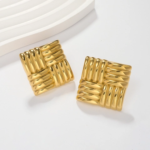 Oversize Edelstahl Quadratische Ohrstecker Für Damen Gewebte Textur Geometrisches Metallic Design Individuelles Schmuck Geschenk