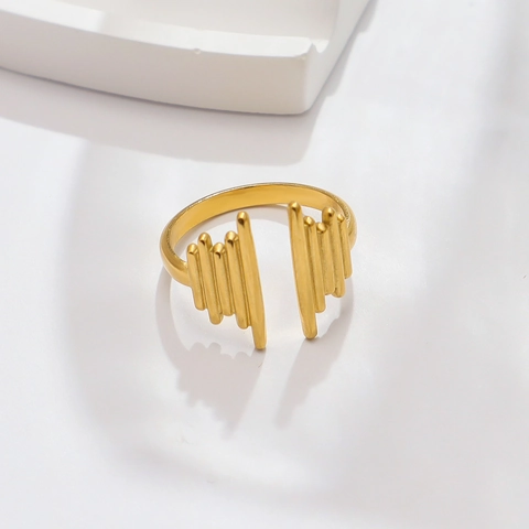 18K Vergoldeter Edelstahlring Für Damen Offenes Design Geometrische Vertikale Stäbe Verstellbarer Minimalistischer Fingerring Schmuck