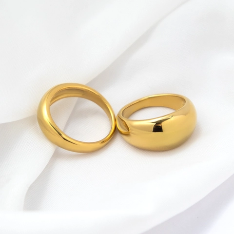 Minimalistischer 18K Vergoldeter Edelstahl Dome Ring Für Damen Herren Hochglanzpoliertes Einfaches Band Mode Pendeln Schmuck