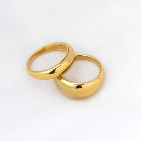 Minimalistischer 18K Vergoldeter Edelstahl Dome Ring Für Damen Herren Hochglanzpoliertes Einfaches Band Mode Pendeln Schmuck