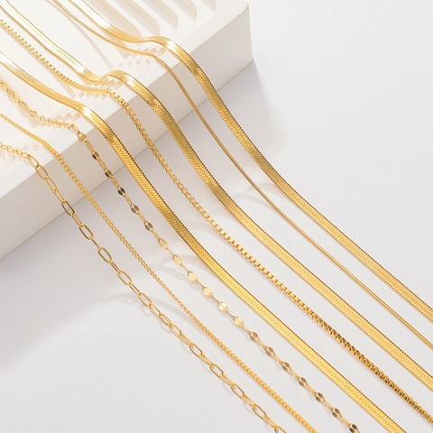18K Vergoldet Edelstahl Doppellagig Halskette Für Damen Minimalistisch Herringbone Büroklammer-Kette Layering Choker Schmuck