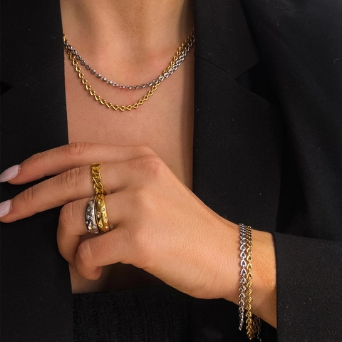 Edelstahl Hohl Geflochtene Herzkette Halskette Armband Für Damen 18K Gold Silber Plattiert Elegante Mode Schmuck Geschenk