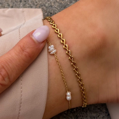 Edelstahl 18K Vergoldet Fußkettchen Für Damen Vintage Figaro Box Seilkette Herz Künstliche Perle Strand Schmuck Fußkette