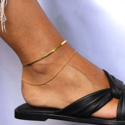 Edelstahl 18K Vergoldet Fußkettchen Für Damen Minimalistisch Figaro Schlangen Seilkette Verstellbar Sommer Strand Schmuck
