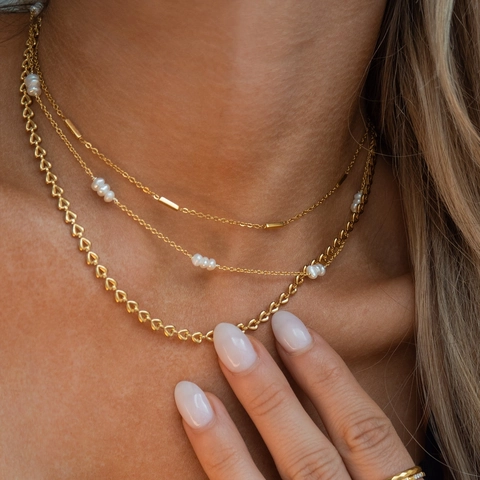 18K Vergoldete Edelstahl Herz Kette Für Damen Elegante Süßwasserperlen Choker Minimalistischer Halsschmuck Geschenk