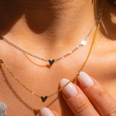 Minimalistischer Edelstahl Herz Anhänger Halskette Armband Für Damen 18K Gold Silber Plattiert Einfache Kette Schmuck