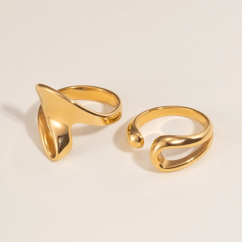 Minimalistischer 18K Vergoldeter Edelstahl Unregelmäßiger Ring Für Damen Hip Hop Abstraktes Flüssigmetall Wellenfingerring Schmuck