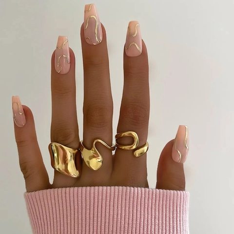 Minimalistischer 18K Vergoldeter Edelstahl Unregelmäßiger Ring Für Damen Hip Hop Abstraktes Flüssigmetall Wellenfingerring Schmuck