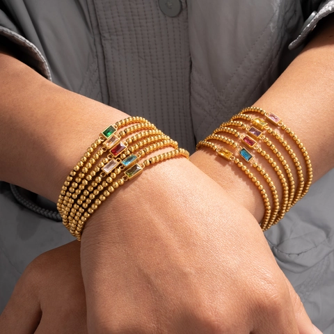 Minimalistisches Edelstahl Perlenarmband Für Damen Mit Rechteckigem Geburtsstein Vergoldet Rundperle Mode Schmuck Geschenk