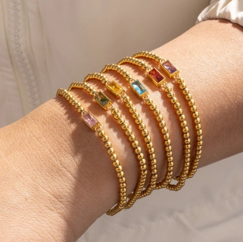Minimalistisches Edelstahl Perlenarmband Für Damen Mit Rechteckigem Geburtsstein Vergoldet Rundperle Mode Schmuck Geschenk