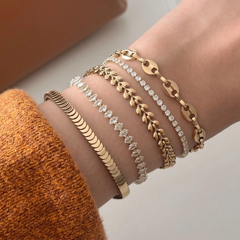 18K Vergoldetes Edelstahl Armband Für Damen Luxus Zirkonia Kaffeebohne Herz Weizen Schlangenknochen Kette Schmuck Verstellbar